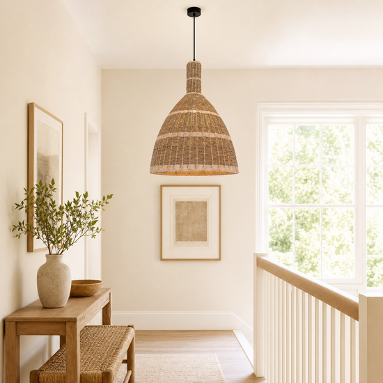 Natural Grass Dome Pendant Light – Handwoven Ceiling Pendant Light for Boho, Living Room, and Eco-Friendly Interiors