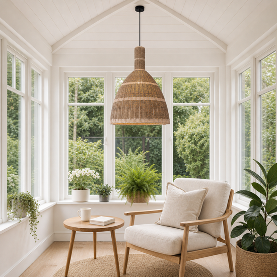 Natural Grass Dome Pendant Light – Handwoven Ceiling Pendant Light for Boho, Living Room, and Eco-Friendly Interiors
