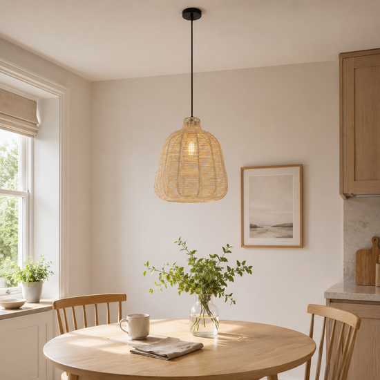 Natural Rattan Pendant Light – Handwoven Ceiling Pendant Light for Living Room, Bedroom, and Ambient Boho Interiors