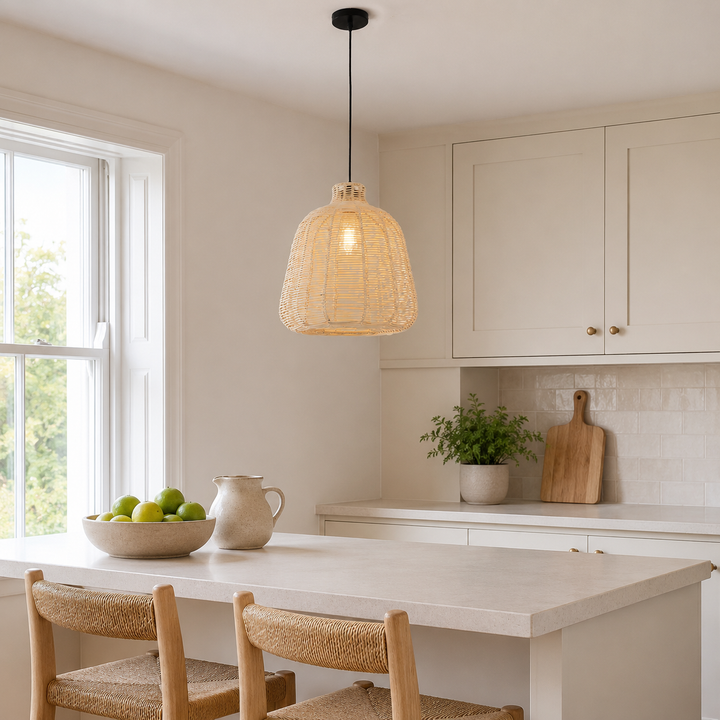Natural Rattan Pendant Light – Handwoven Ceiling Pendant Light for Living Room, Bedroom, and Ambient Boho Interiors