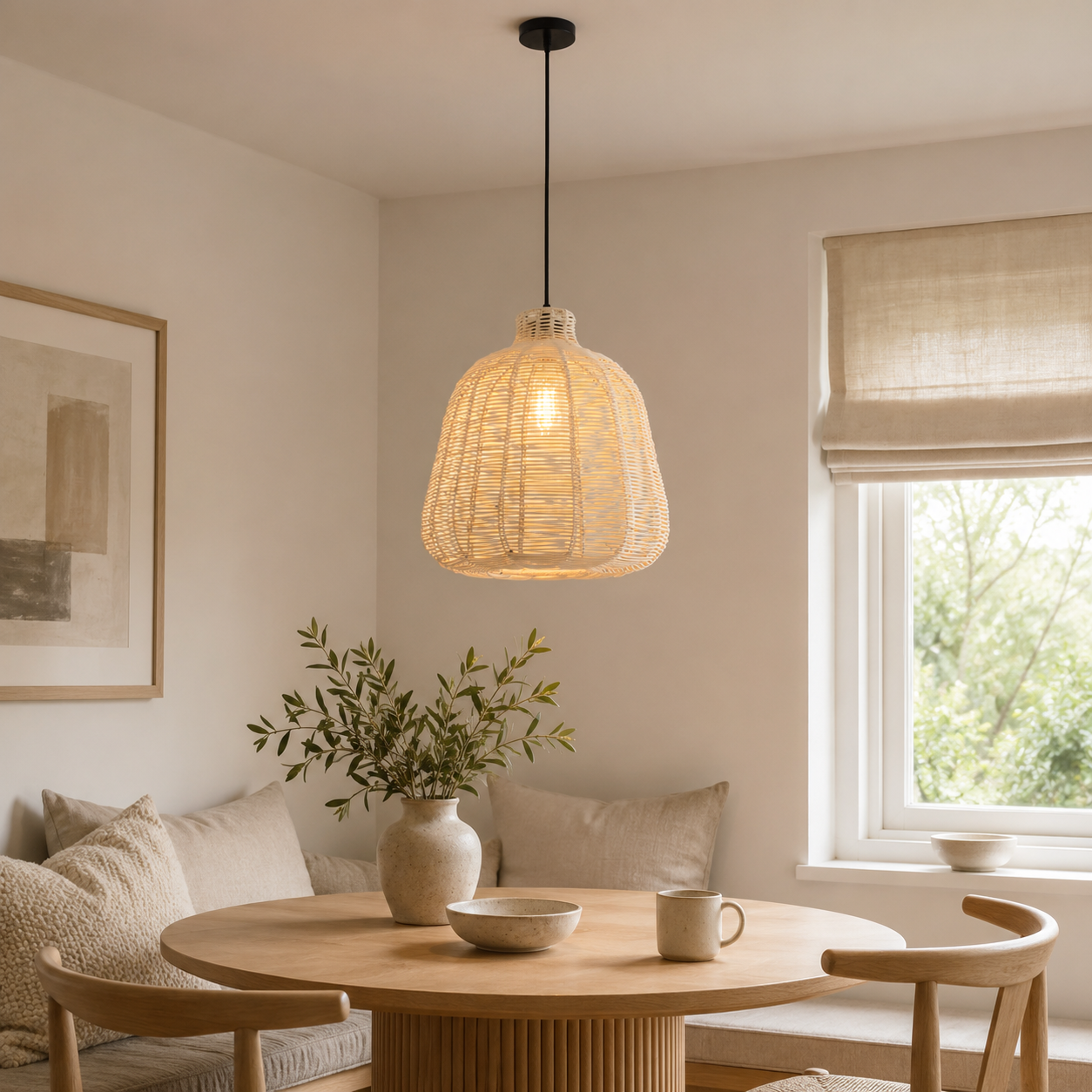 Natural Rattan Pendant Light – Handwoven Ceiling Pendant Light for Living Room, Bedroom, and Ambient Boho Interiors