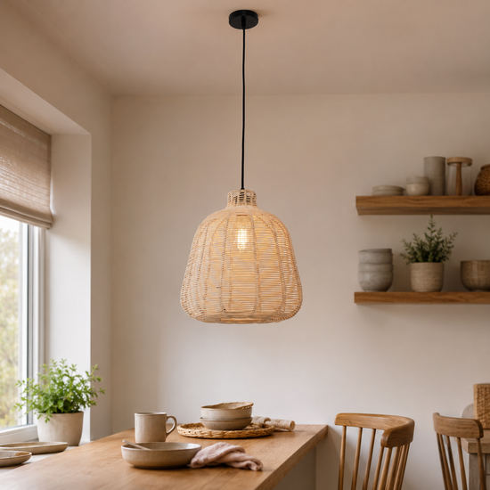 Natural Rattan Pendant Light – Handwoven Ceiling Pendant Light for Living Room, Bedroom, and Ambient Boho Interiors