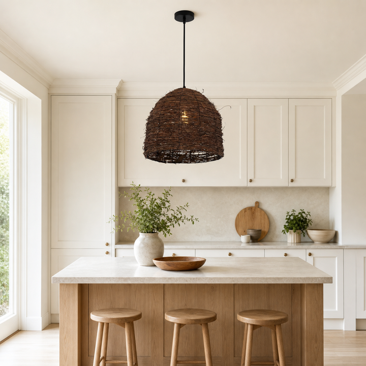 Rustic Woven Rattan Dome Pendant Light for Cozy Interiors