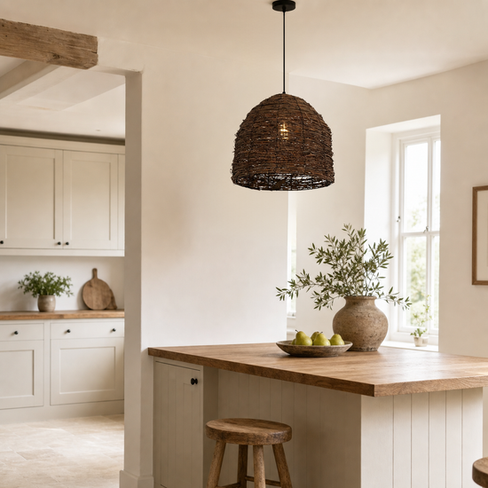 Rustic Woven Rattan Dome Pendant Light for Cozy Interiors
