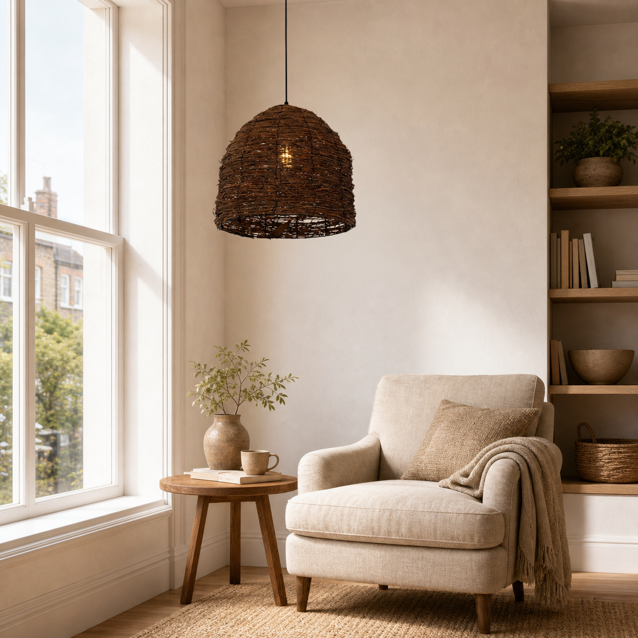 Rustic Woven Rattan Dome Pendant Light for Cozy Interiors