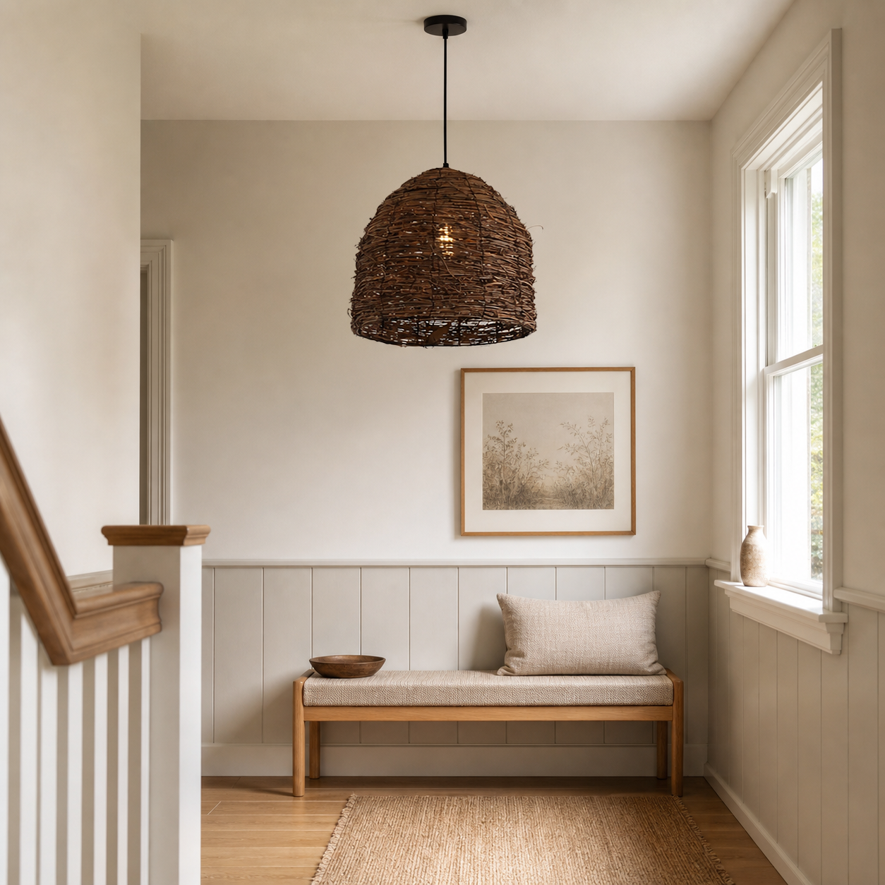 Rustic Woven Rattan Dome Pendant Light for Cozy Interiors
