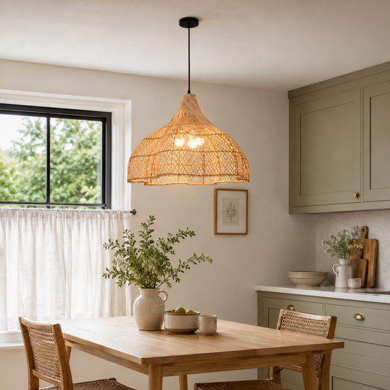 Cella-Handcrafted Bamboo Rattan Pendant Light with Tranquil Umbrella Design