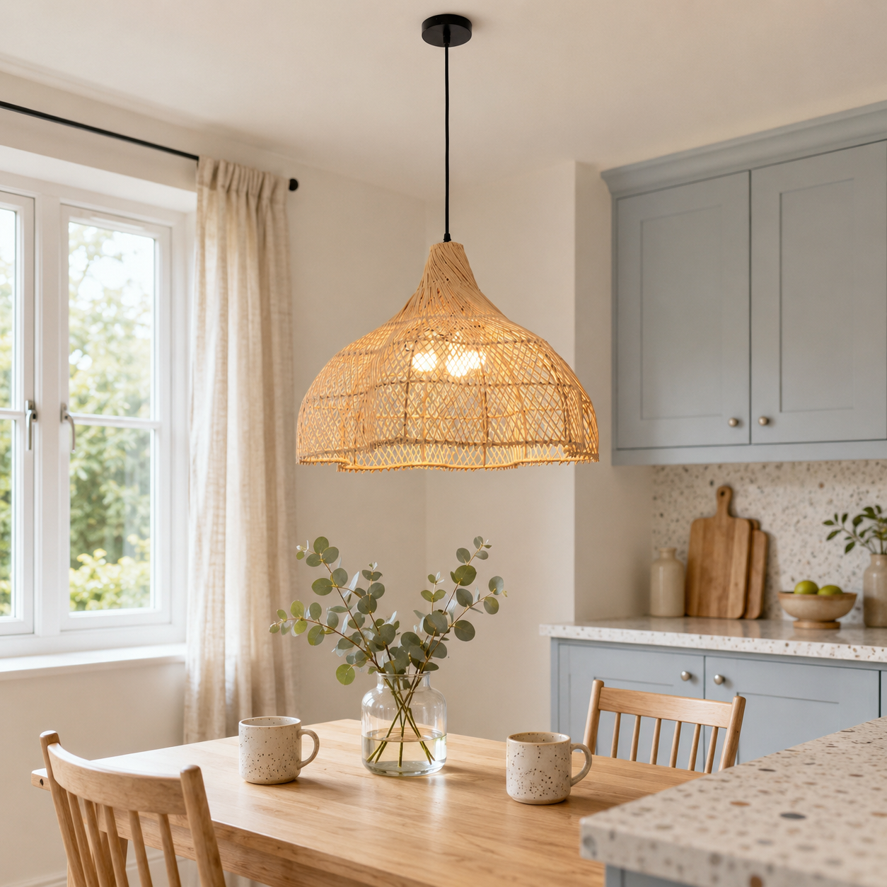 Cella-Handcrafted Bamboo Rattan Pendant Light with Tranquil Umbrella Design