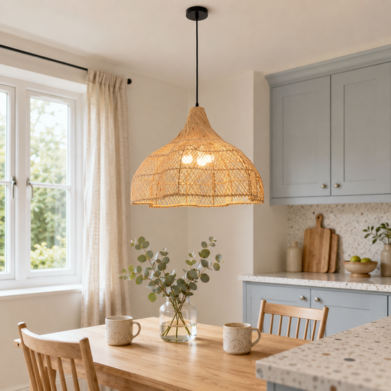 Cella-Handcrafted Bamboo Rattan Pendant Light with Tranquil Umbrella Design
