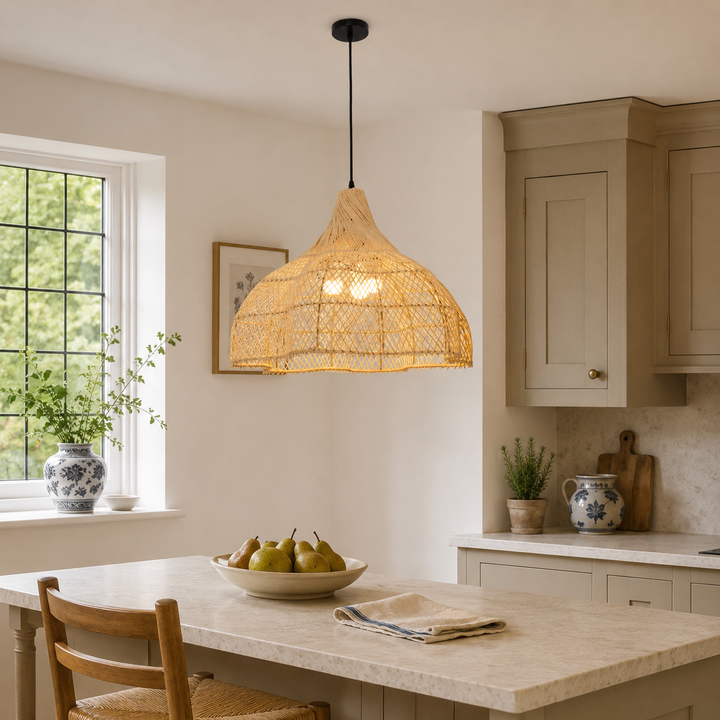 Cella-Handcrafted Bamboo Rattan Pendant Light with Tranquil Umbrella Design