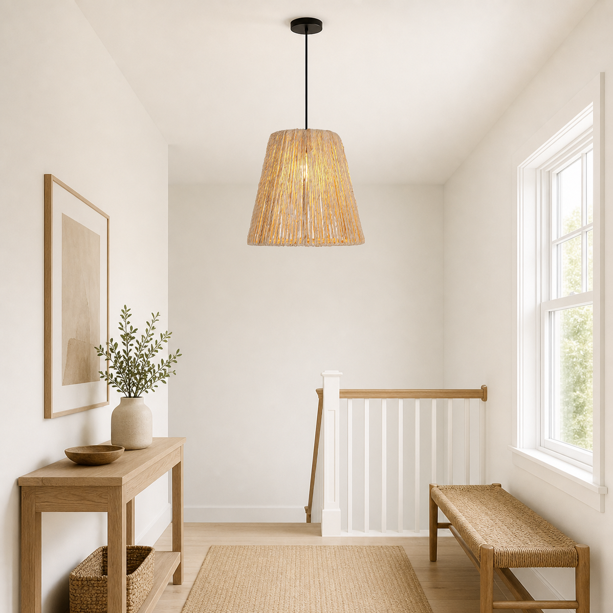 Rustic Hemp Rope Woven Pendant Light for Cozy Interiors
