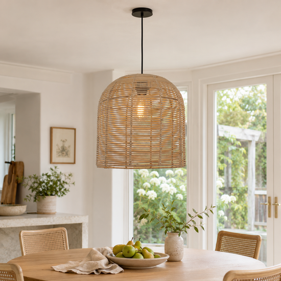 Cella-Rustic Rattan Dome Pendant Light – Handwoven Ceiling Pendant Light for Living Room, Kitchen, and Modern Rustic Interiors