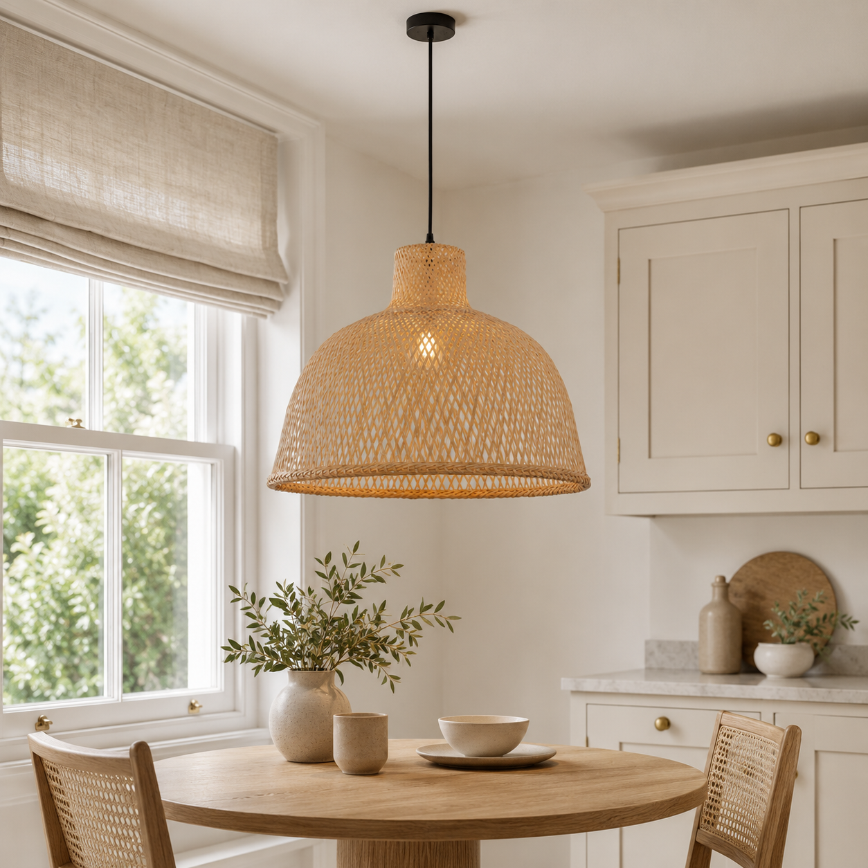 Cella-Bamboo Dome Pendant Light – Handwoven Ceiling Lighting for Living Room & Kitchen
