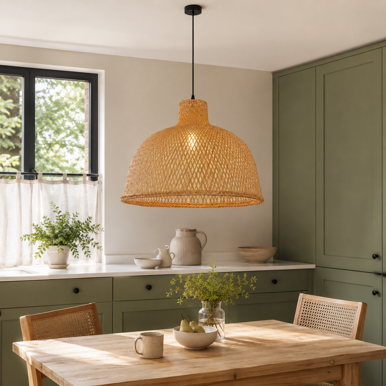 Cella-Bamboo Dome Pendant Light – Handwoven Ceiling Lighting for Living Room & Kitchen