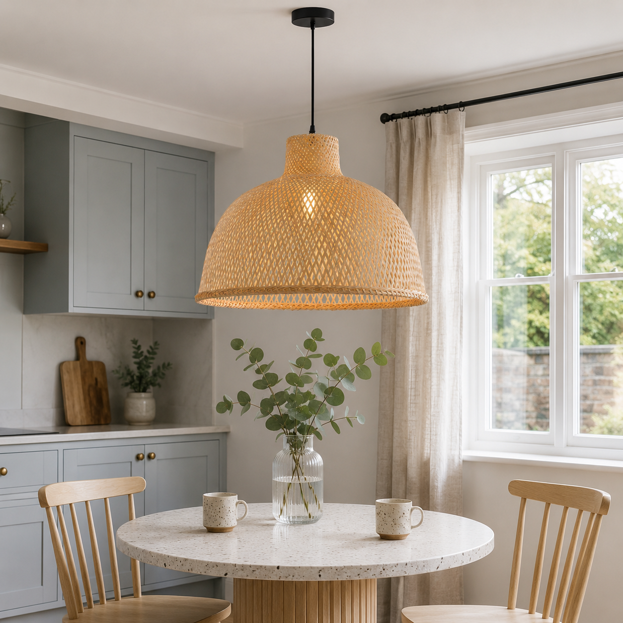 Cella-Bamboo Dome Pendant Light – Handwoven Ceiling Lighting for Living Room & Kitchen