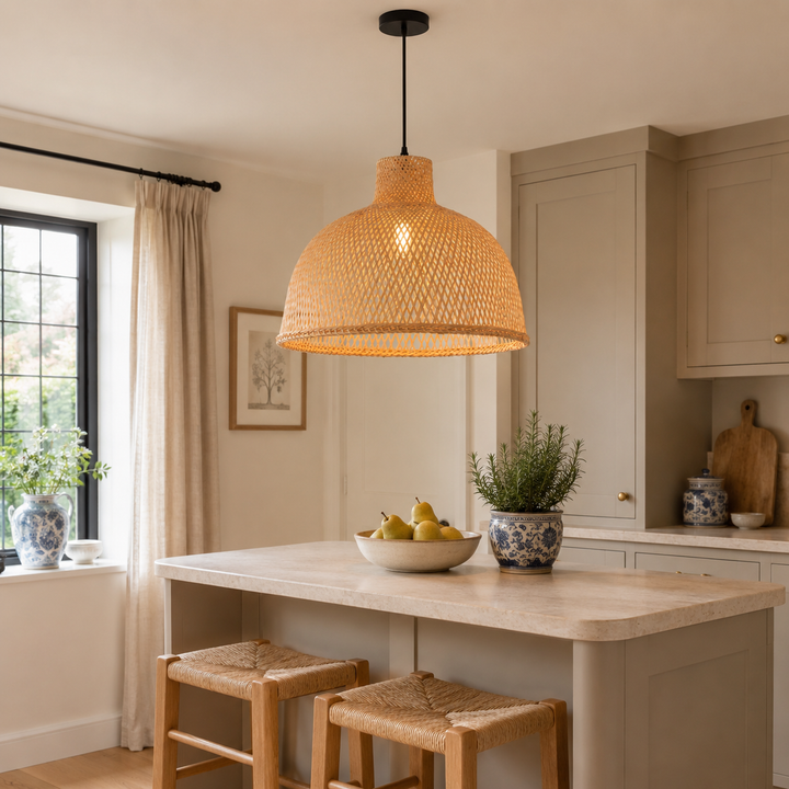 Cella-Bamboo Dome Pendant Light – Handwoven Ceiling Lighting for Living Room & Kitchen