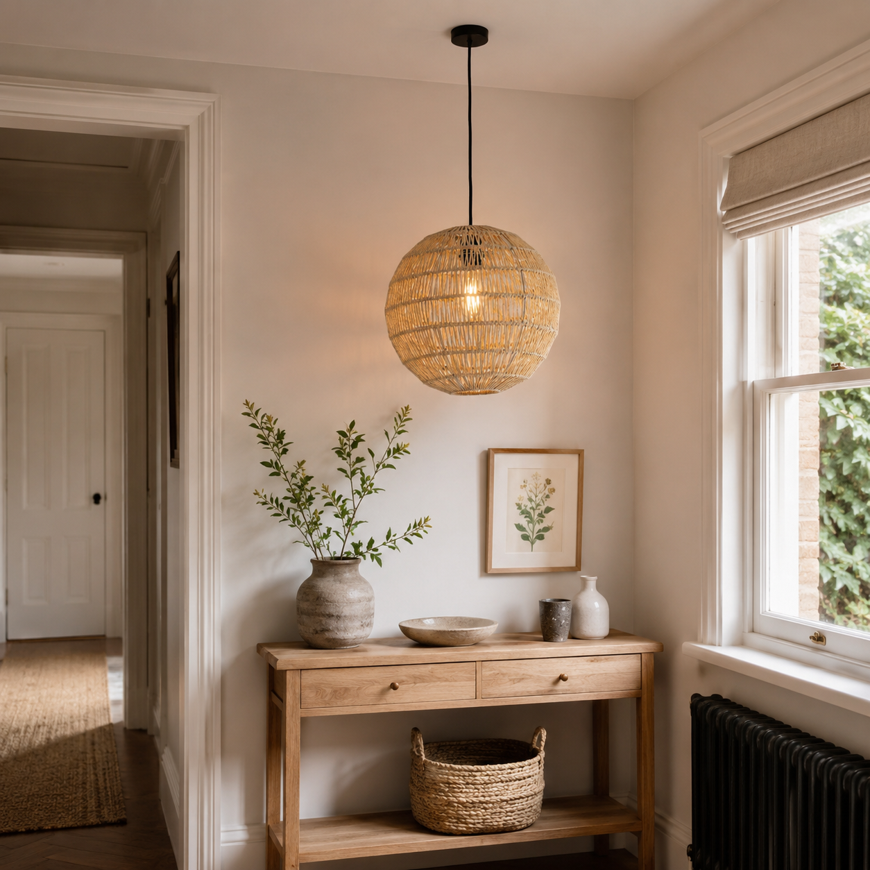 Round Cotton Rope Pendant Light – Handwoven Ceiling Pendant for Living Room, Dining Room & Kitchen