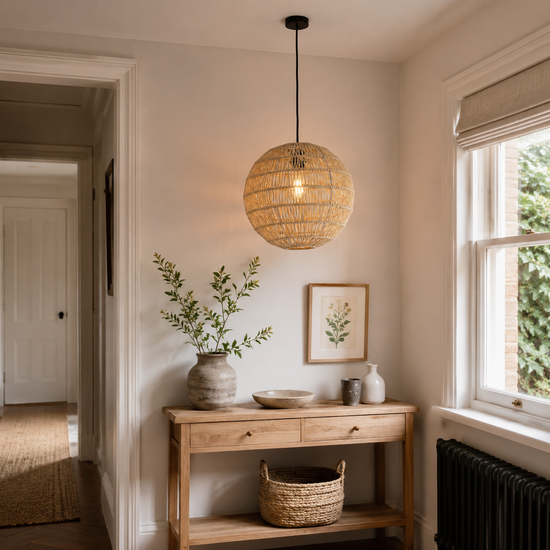 Round Cotton Rope Pendant Light – Handwoven Ceiling Pendant for Living Room, Dining Room & Kitchen