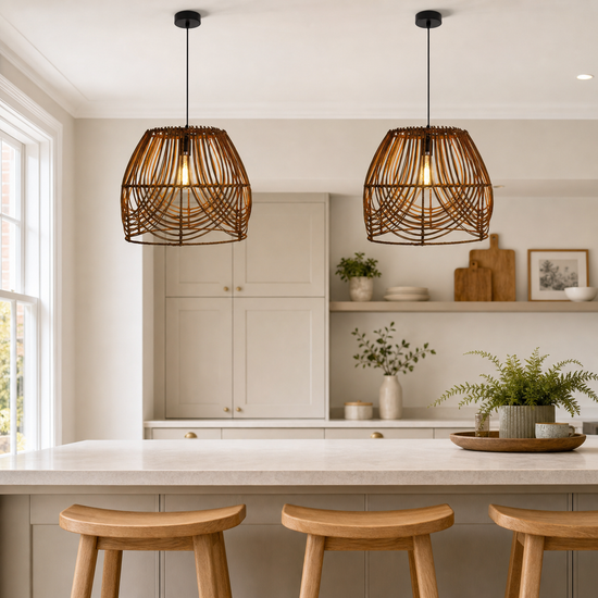 Handwoven Rattan Pendant Light – Rustic Ceiling Lighting for Living Room & Dining Room