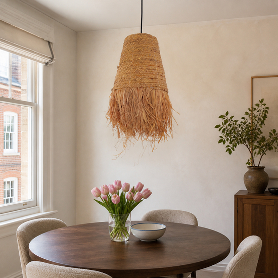 Zen Wabi-Sabi Woven Pendant Light with Natural Grass Texture