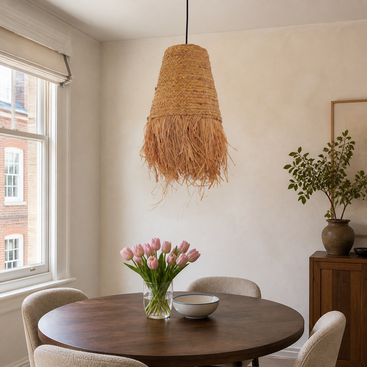 Zen Wabi-Sabi Woven Pendant Light with Natural Grass Texture