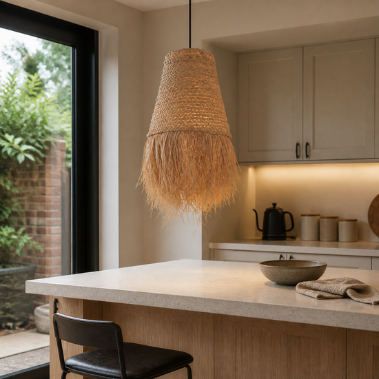 Zen Wabi-Sabi Woven Pendant Light with Natural Grass Texture