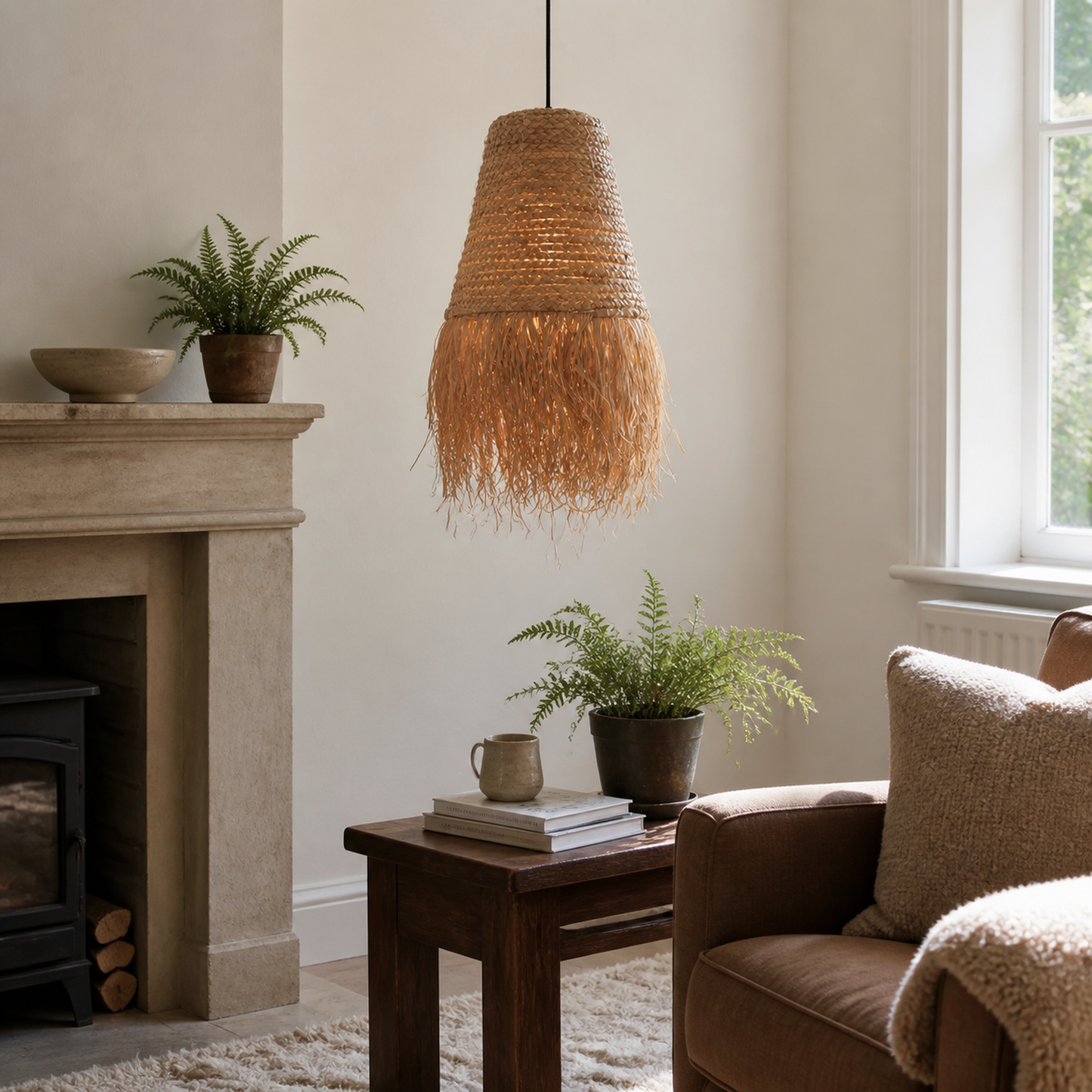 Zen Wabi-Sabi Woven Pendant Light with Natural Grass Texture