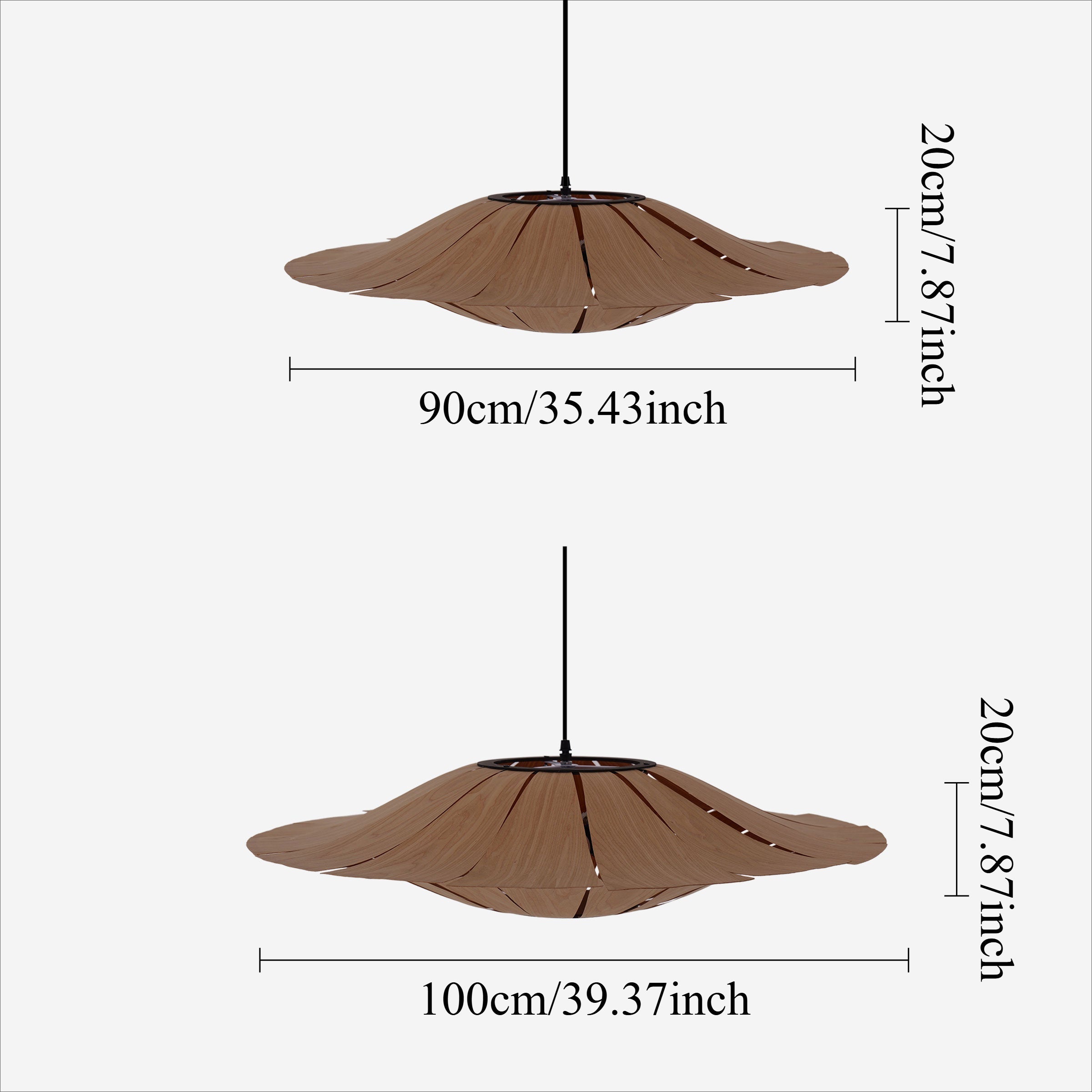 Large Wood Veneer LED Pendant Ceiling Light for Dining & Living Rooms