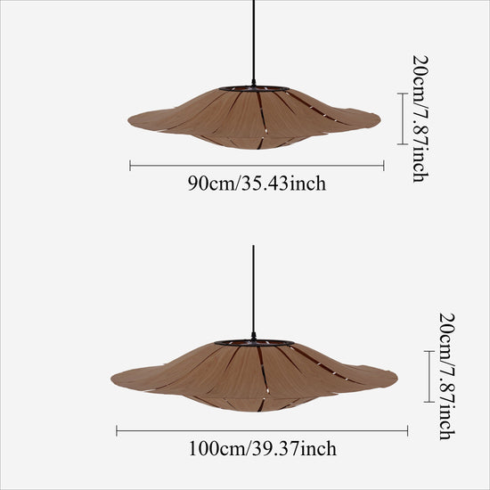 Large Wood Veneer LED Pendant Ceiling Light for Dining & Living Rooms
