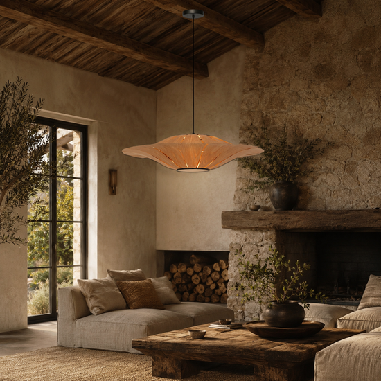 Large Wood Veneer LED Pendant Ceiling Light for Dining & Living Rooms
