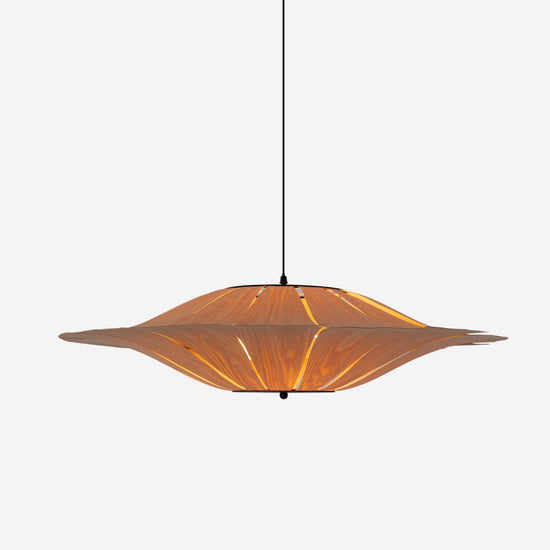 Large Wood Veneer LED Pendant Ceiling Light for Dining & Living Rooms