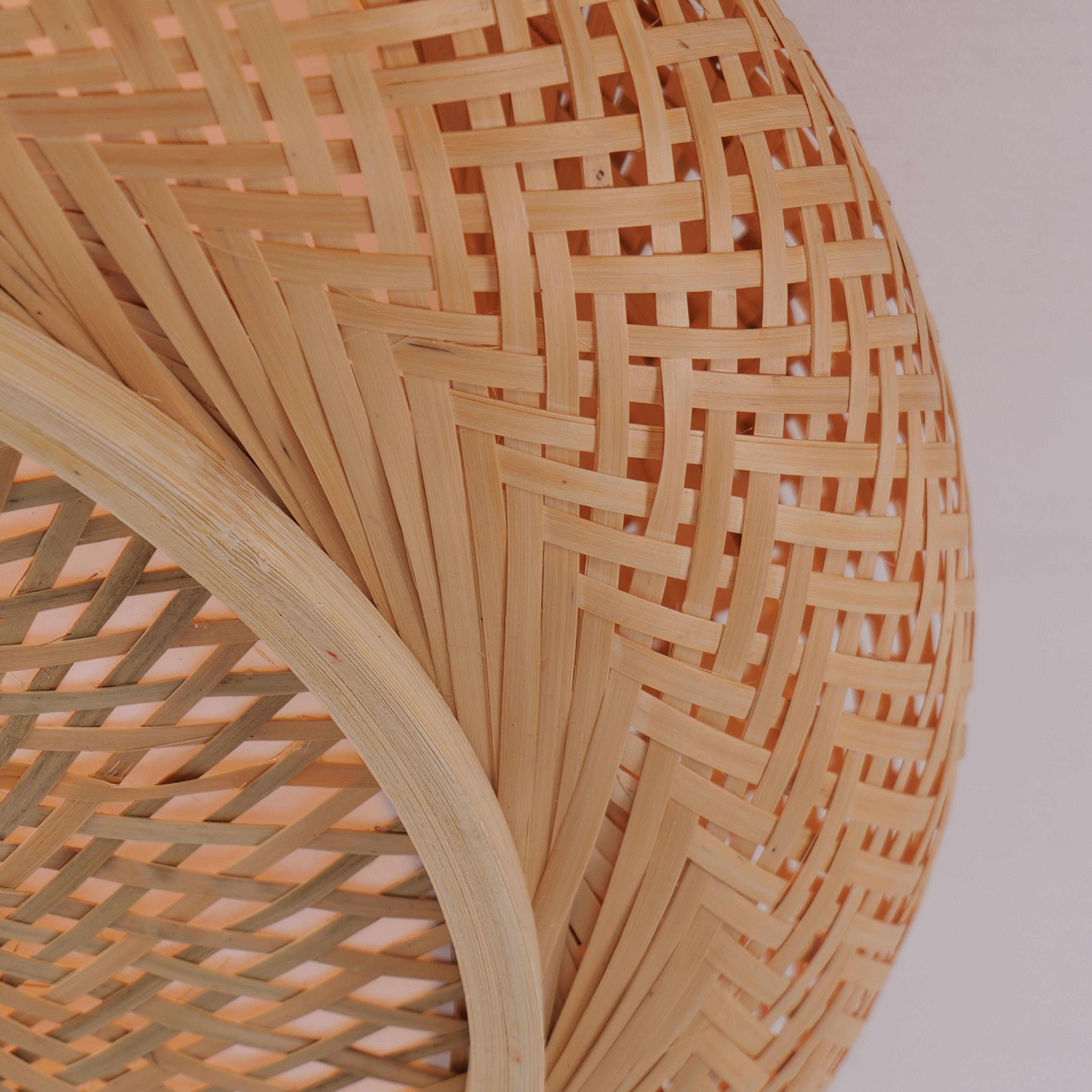 curved bamboo weave detail on a rattan light shade
