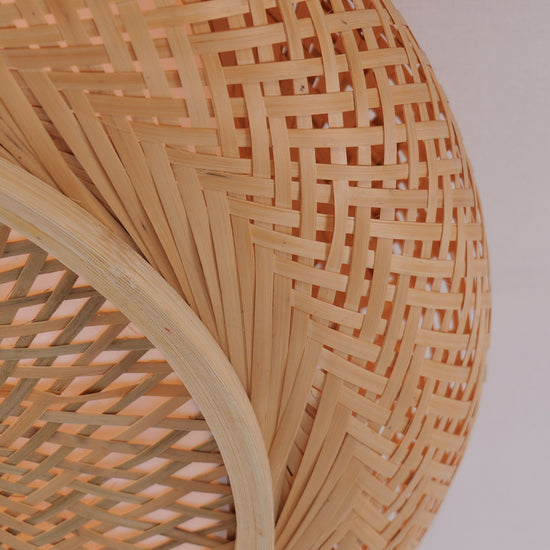 side detail of the handwoven bamboo pendant shade