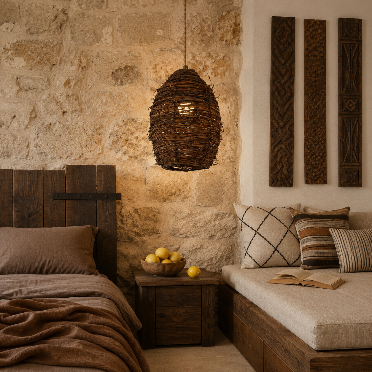 Handcrafted Rustic Woven Rattan and Iron Pendant Light