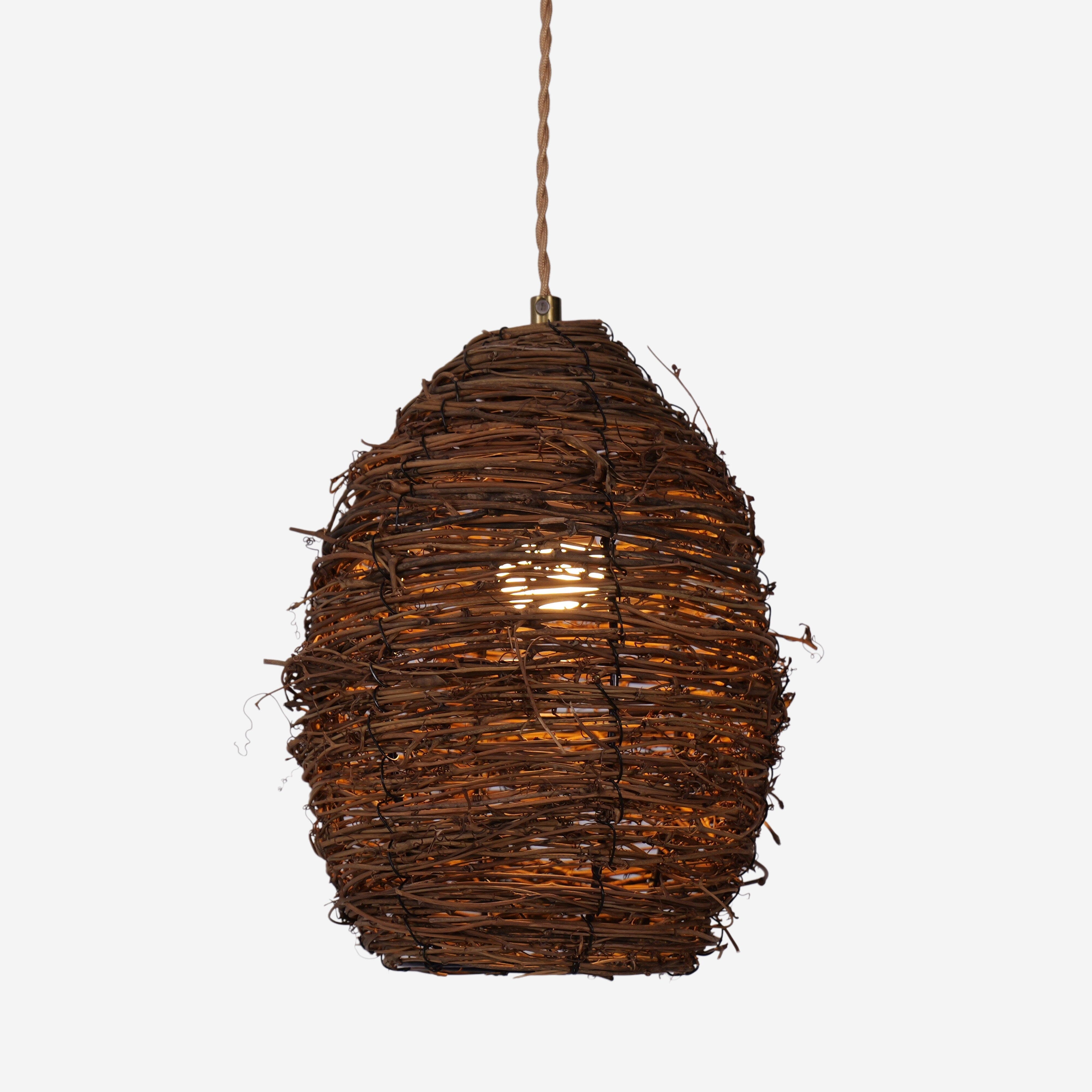 Living Nest UK Handcrafted Rustic Woven Rattan and Iron Pendant Light Living Nest UK