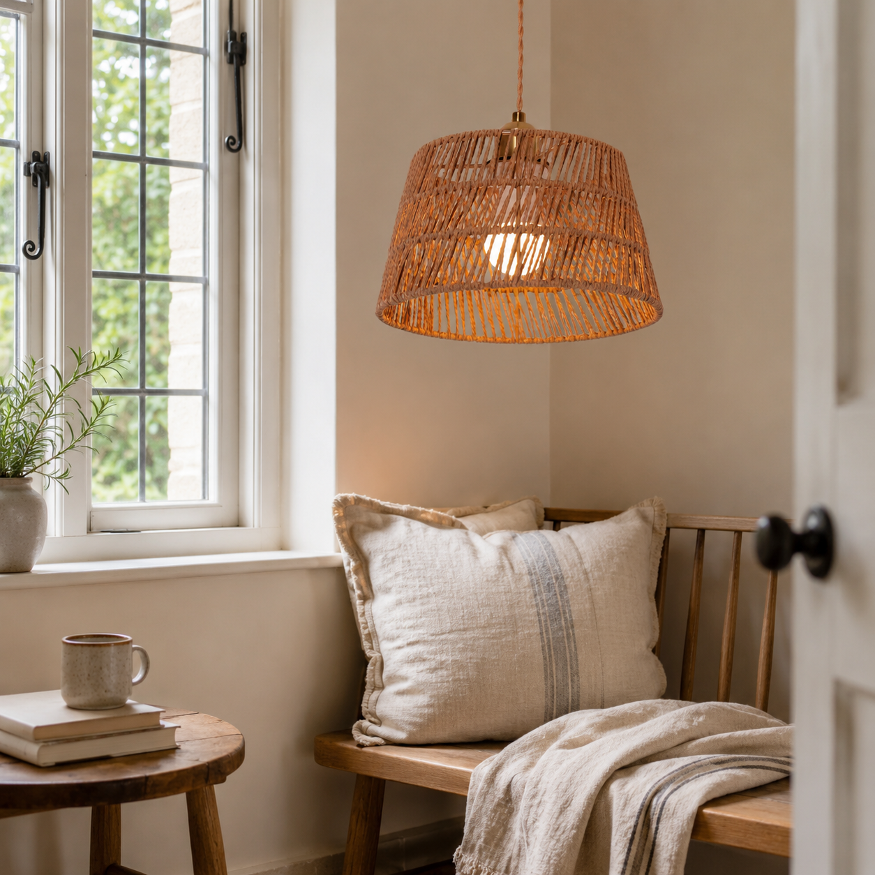 Handcrafted Warm Rustic Paper Rope Pendant Light
