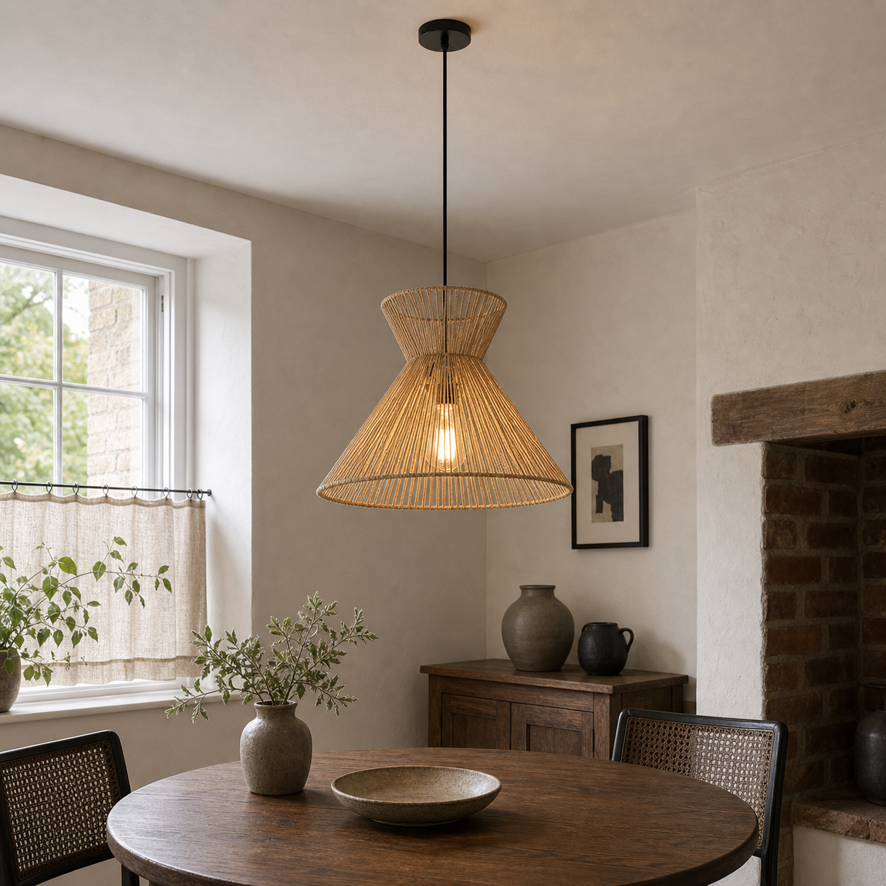 Handwoven Paper Rope Pendant Light – Eco-Friendly Ceiling Fixture for Kitchen, Living Room & Bathroom