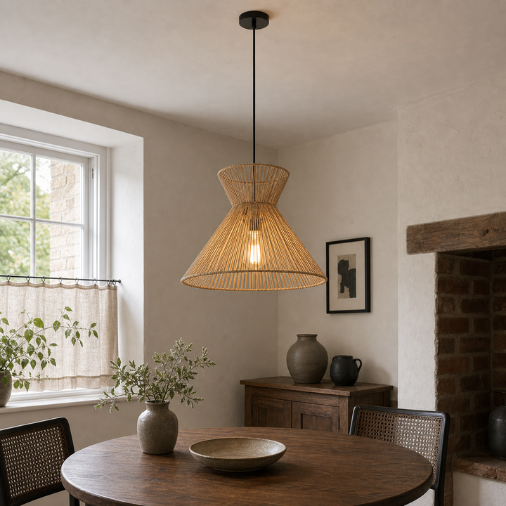 Handwoven Paper Rope Pendant Light – Eco-Friendly Ceiling Fixture for Kitchen, Living Room & Bathroom