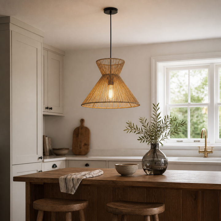Handwoven Paper Rope Pendant Light – Eco-Friendly Ceiling Fixture for Kitchen, Living Room & Bathroom