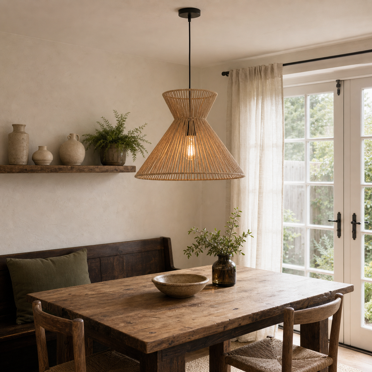 Handwoven Paper Rope Pendant Light – Eco-Friendly Ceiling Fixture for Kitchen, Living Room & Bathroom