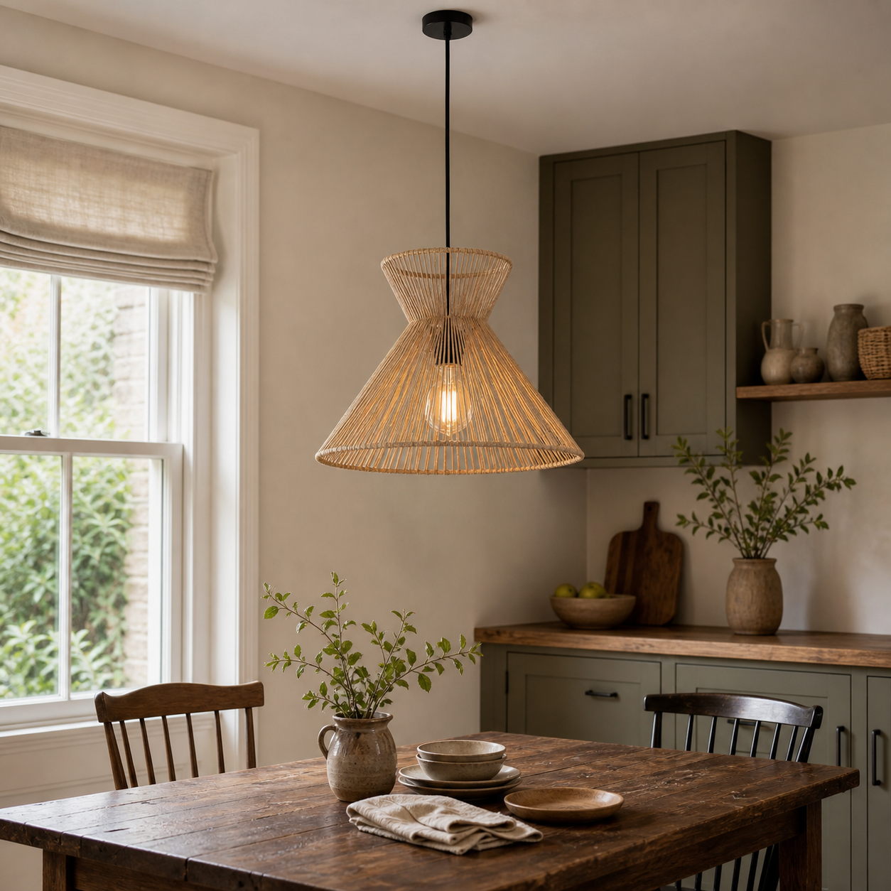 Handwoven Paper Rope Pendant Light – Eco-Friendly Ceiling Fixture for Kitchen, Living Room & Bathroom