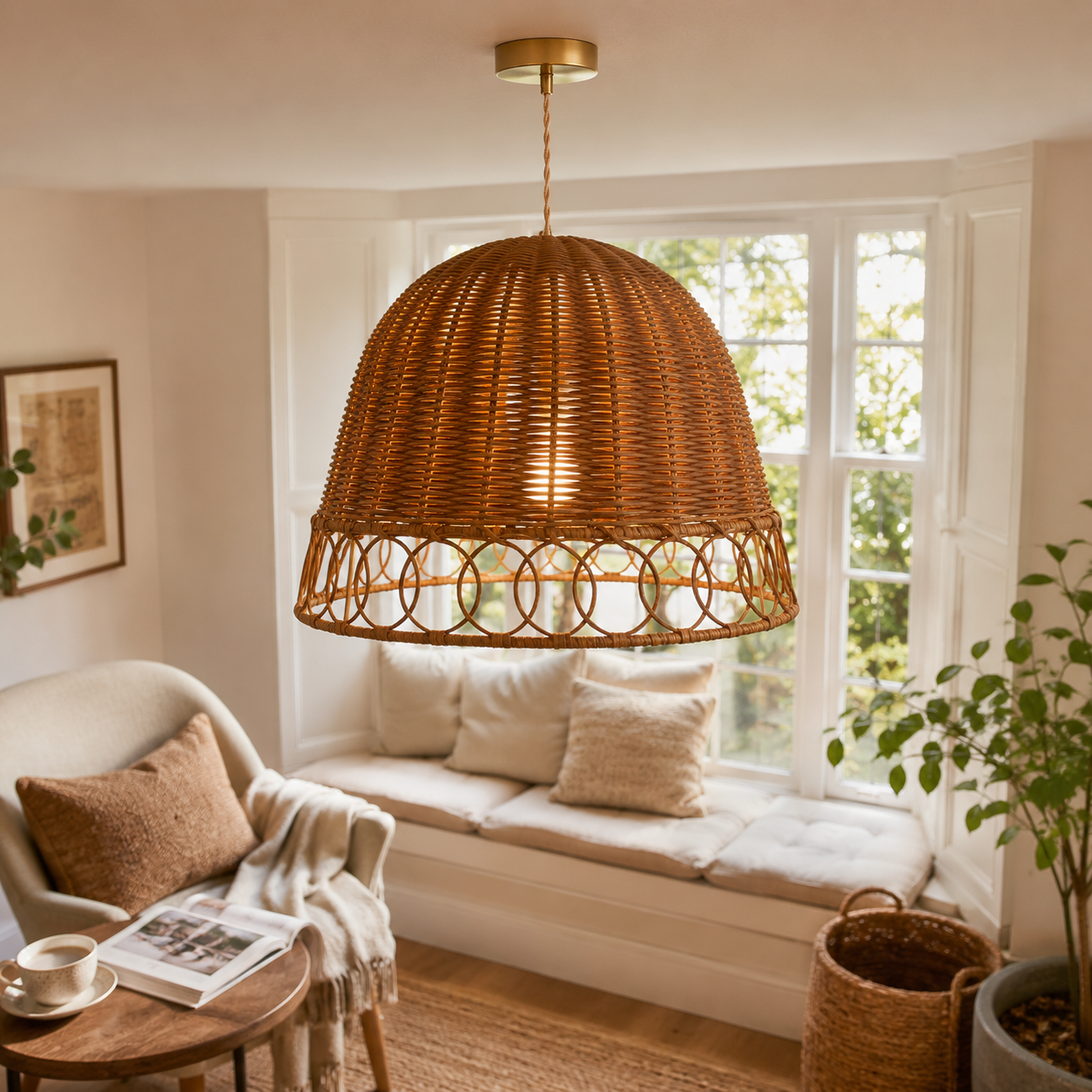 Handwoven Rattan Pendant Light – Eco-Friendly, Warm Lighting for Cozy Living Rooms & Dining Spaces