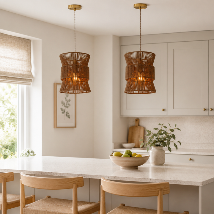 Artisanal Handwoven Eco-Friendly Circular Pendant Light