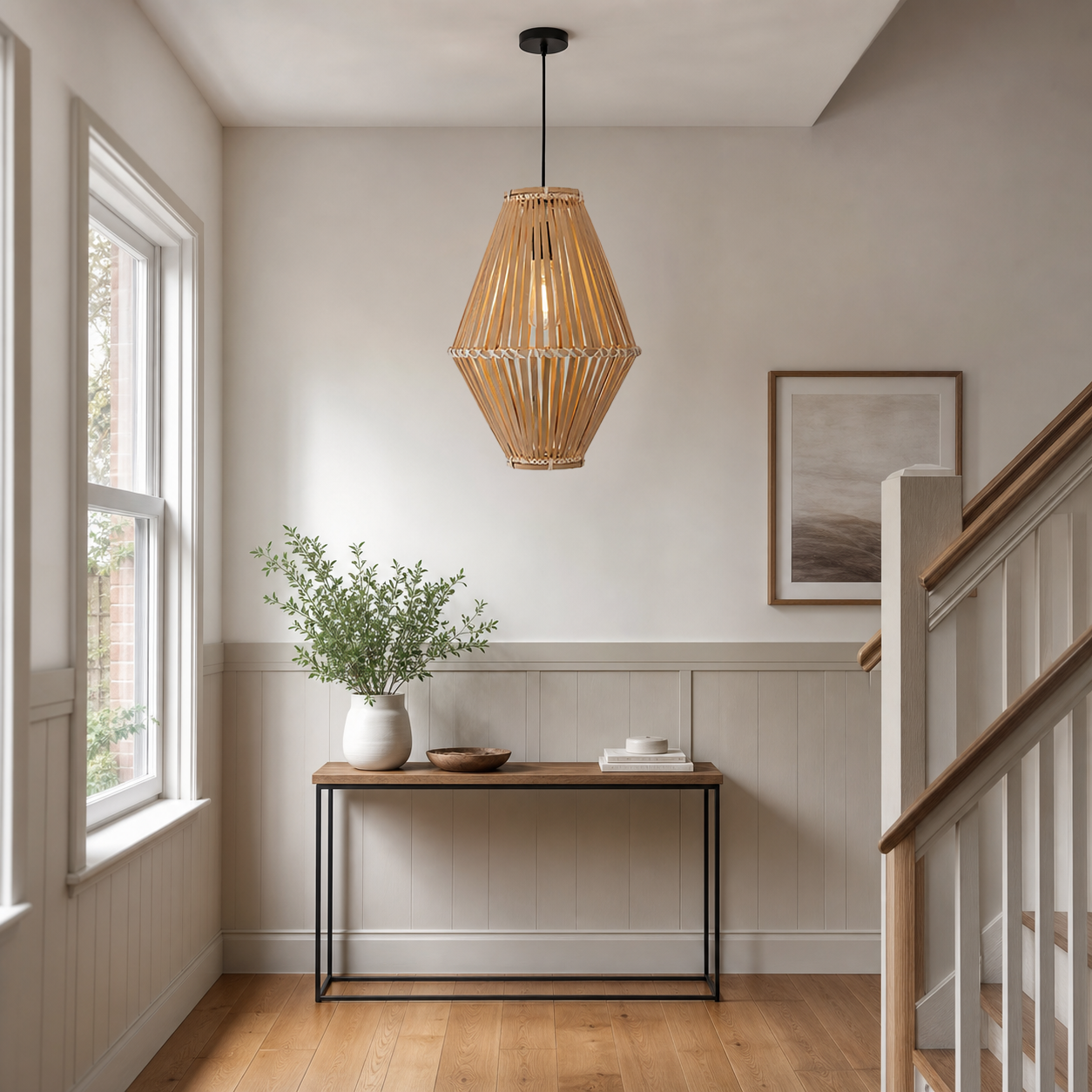 Sustainable Geometric Bamboo Pendant Light