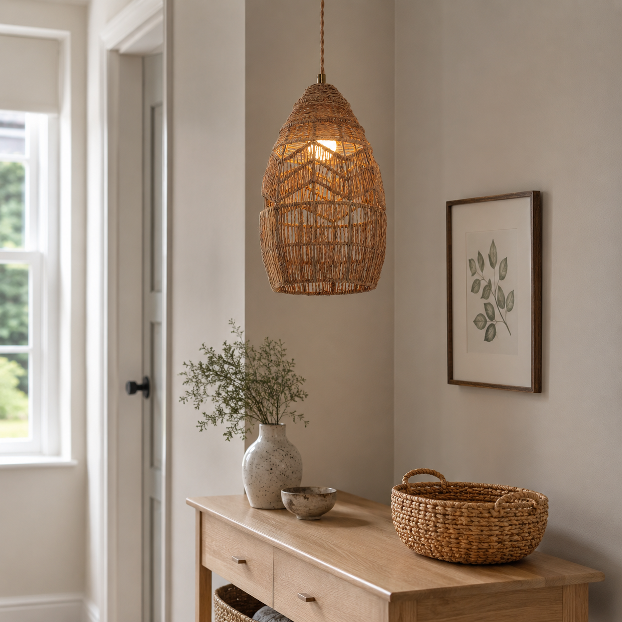 Handwoven Rattan Bell Pendant Light for Dining Room Decor