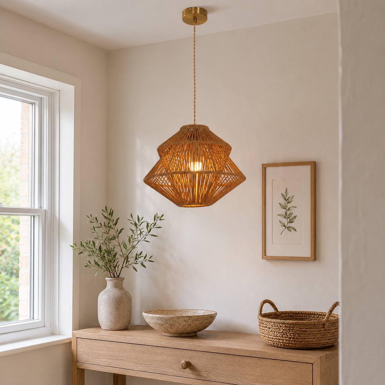 Rustic Paper Rope Iron Pendant Light