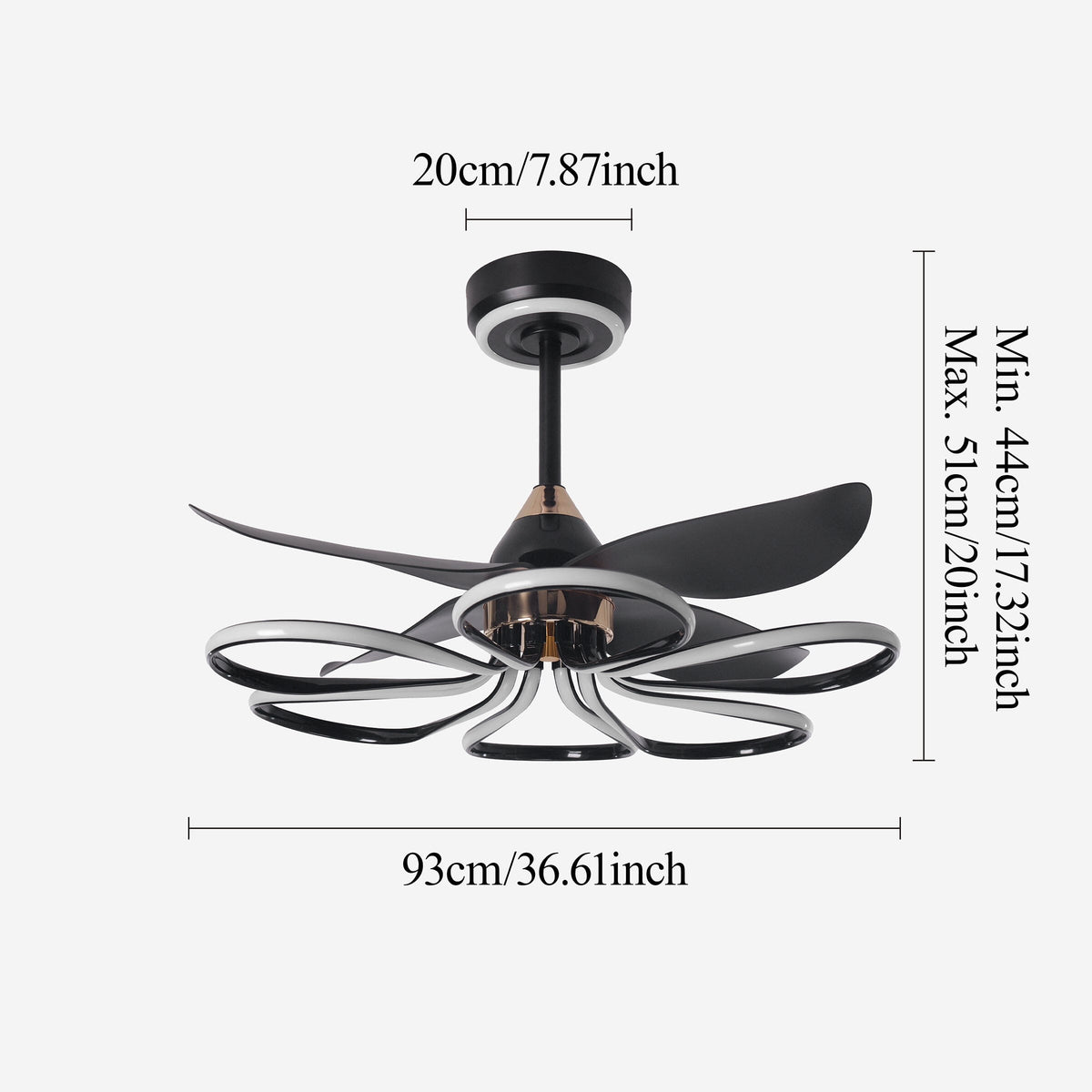 Lightsin 36-inch Black Modern Petal LED Ceiling Fan with Light - 6-Speed with Remote Control Lightsin UK