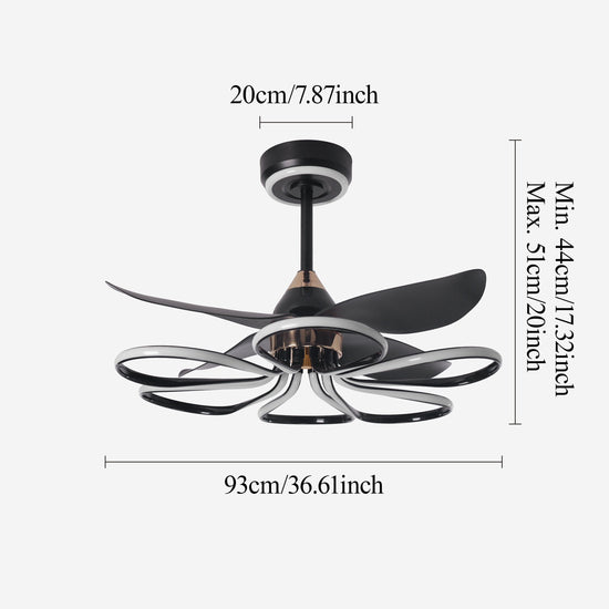 Lightsin 36-inch Black Modern Petal LED Ceiling Fan with Light - 6-Speed with Remote Control Lightsin UK