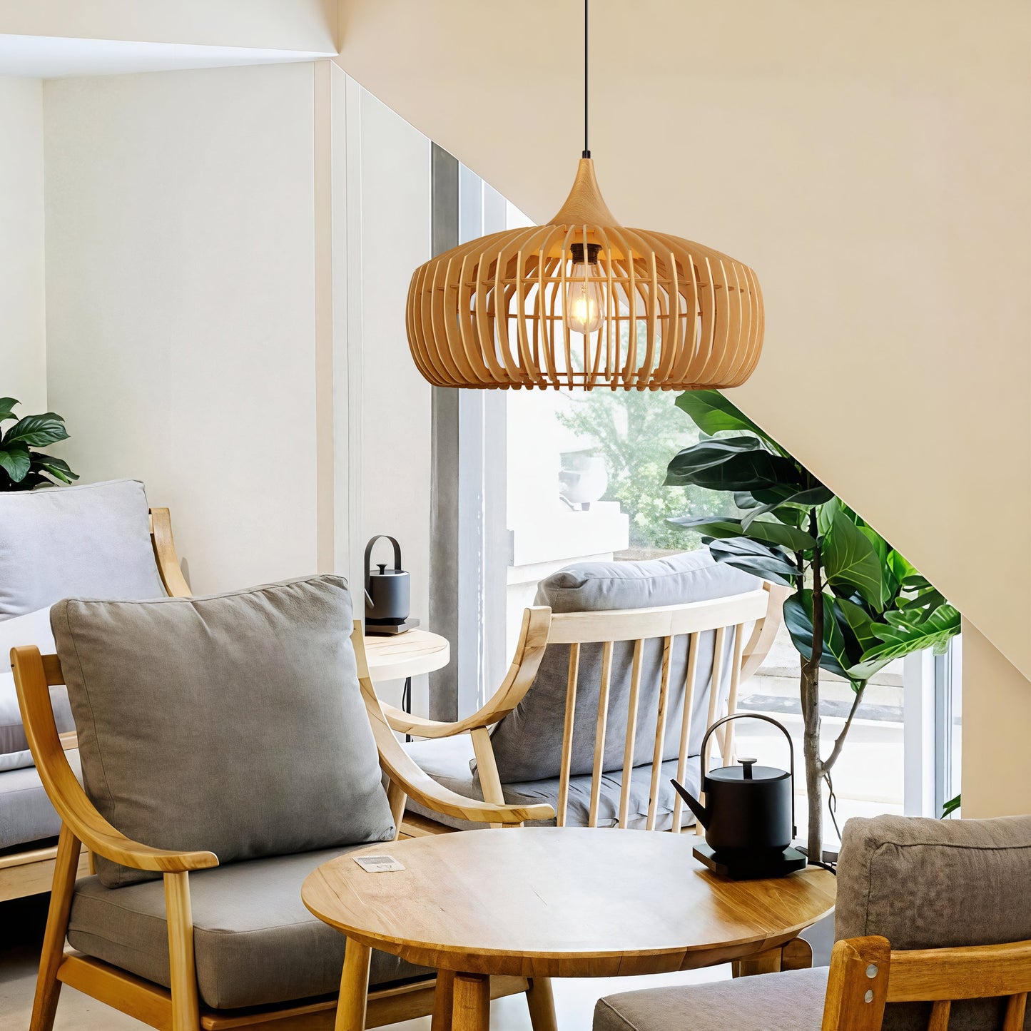Shadome-Handmade Wood Pendant Light Fixture – Warm Natural Style Lighting