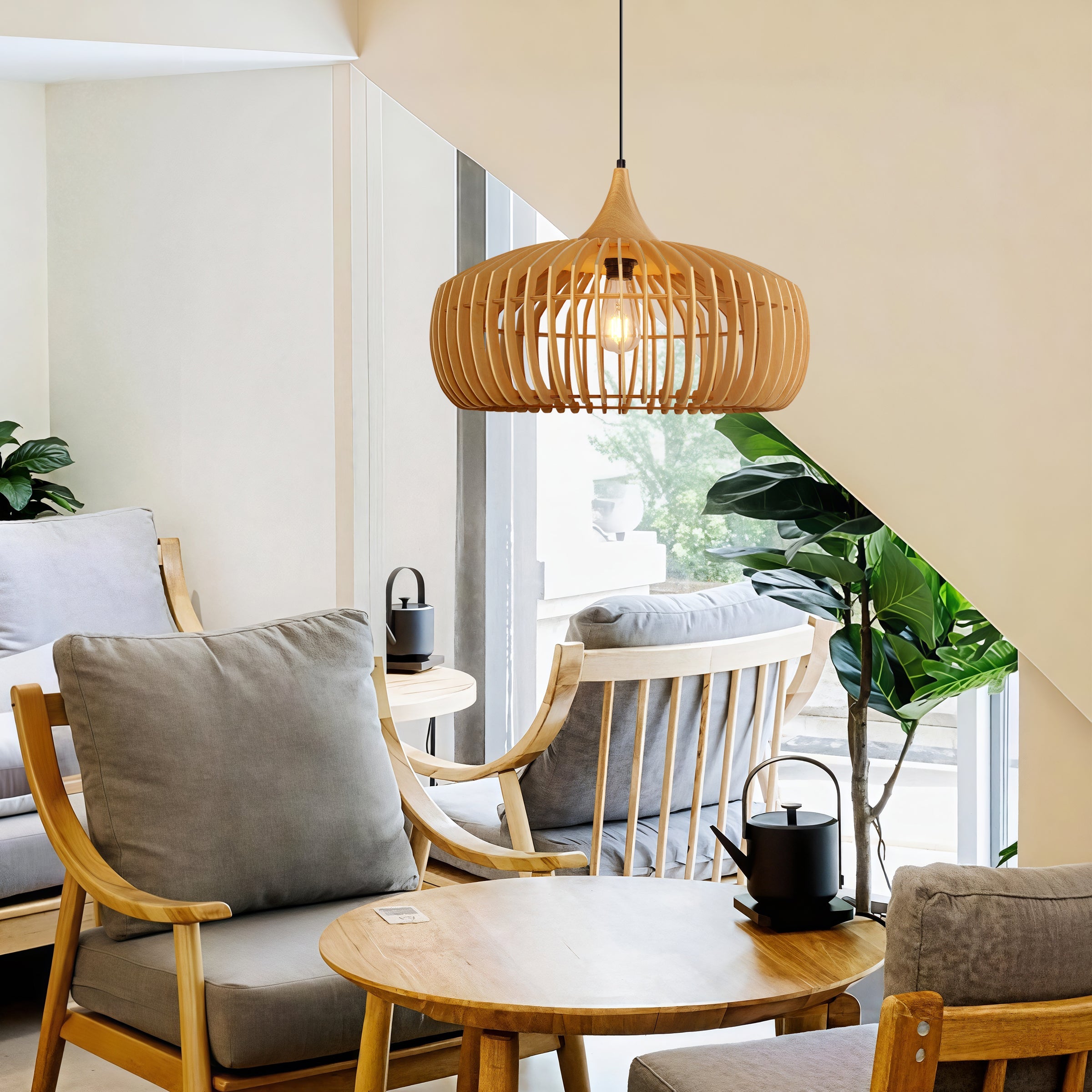Shadome-Handmade Wood Pendant Light Fixture – Warm Natural Style Lighting